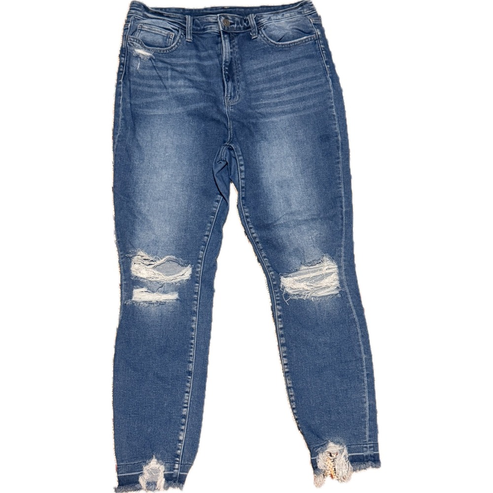 Flying Monkey Womens Distressed High Rise Skinny Jeans Medium Wash Blue Size 32